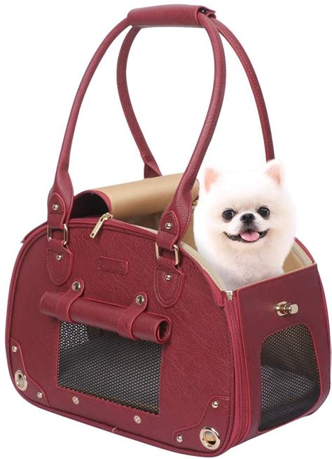 designer handbag with dog logo.